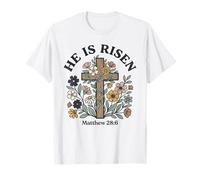 He is Risen Floral Cross Matthew 28:6 Christian Easter T-Shirt