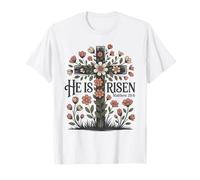 He is Risen Floral Cross Matthew 28:6 Easter Christian T-Shirt