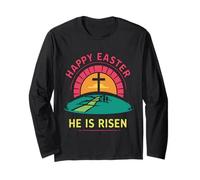 He is Risen Happy Easter Cross in the Sunset Long Sleeve T-Shirt