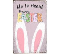 He is Risen Happy Easter Vintage Metal Aluminum Tin Sign Door Signs Exterior Home Cave Garage bar Country Poster Club Wall Plaque Decoration Retro Aluminum Sign 8x12 Inch