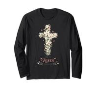 He is Risen Indeed Floral Cross Christian Easter Long Sleeve T-Shirt