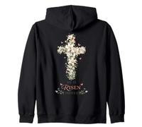 He Is Risen Indeed Floral Cross Christian Easter Zip Hoodie