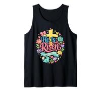 He is Risen Kids Easter Egg Bunny Flowers Christian Easter Tank Top