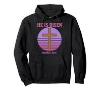 He Is Risen Matthew 28:6 Easter Christian Cross Retro Pullover Hoodie