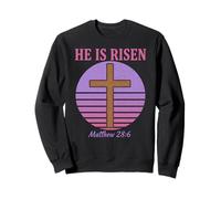 He Is Risen Matthew 28:6 Easter Christian Cross Retro Sweatshirt