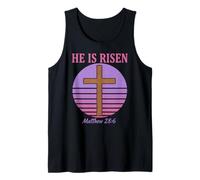 He is Risen Matthew 28:6 Easter Christian Cross Retro Tank Top