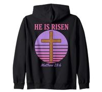 He Is Risen Matthew 28:6 Easter Christian Cross Retro Zip Hoodie