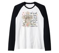 He is Risen Matthew 28 6 Floral Cross Christian Faith Easter Raglan Baseball Tee