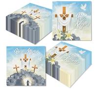 He is Risen Napkins, 40Pcs Happy Easter Religion Jesus Paper Napkins With Cross Design for Easter and Spring Parties