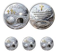 He is Risen Resurrection Challenge Coin - Christian Easter Commemorative Coin with Empty Tomb & John 11:25 Scripture - Religious Gift for Believers, Prayer & Reflection (3pcs)