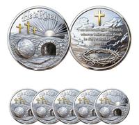 He is Risen Resurrection Challenge Coin - Christian Easter Commemorative Coin with Empty Tomb & John 11:25 Scripture - Religious Gift for Believers, Prayer & Reflection (5pcs)