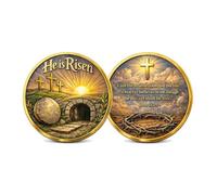 He is Risen Resurrection Faith Commemorative Coin 2026 - Christian Easter Faith Challenge Coin with Empty Tomb & Scripture 11:25, Religious Gift for Prayer and Reflection (01# 1Pc)