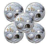 He is Risen Resurrection Faith Commemorative Coin, Jesus Stone Tomb Religious Challenge Coin, Double Sided John 11:25 Scripture Collectible Token, for Believers, Prayer & Reflection (5pcs)