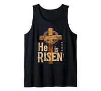 He is Risen Retro Vintage Cross Happy Easter Tank Top
