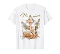 He Is Risen Sheep Lamb Cross Jesus Christian Easter Women T-Shirt