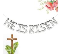 He is Risen Silver Letter Balloons, Large 16 Inch Easter Decorations Foil Aluminum Balloon Banner for Mantle Fireplace Wall Outdoor Indoor Home Decor Religious Photo Backdrop Spring Party Supplies