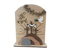 He is Risen Wooden Decor, 15cm Empty Tomb Easter Scene | Christian Easter Decoration Ornament, Christian Table Centerpiece Decor for Church, Workplace, Bedroom Shelf