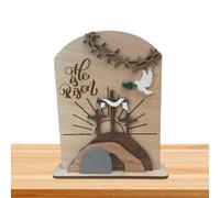 He is Risen Wooden Sign Decor - Religious Desk Display Ornament | Resurrection Table Centerpiece for Church Home Use, Faith Inspired Shelf Accent for Bedroom Workplace, Christian Holiday Decoration