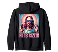 He Is Rizzin Funny Jesus Religious Humor Pop Culture Zip Hoodie