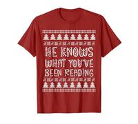 He Knows What You've Been Reading Christmas Bookish Ugly T-Shirt