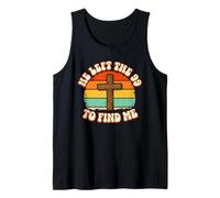 He Left The 99 to Find Me Retro Sunset Wooden Cross Tank Top