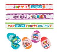 He Lives Slap Bracelet Filled Easter Eggs (24 eggs) Religious Easter Party Supplies