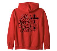 He Loved Us First Scripture Inspired Christian Faith Cross Zip Hoodie
