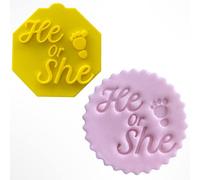 He or She Baby Reveal Fondant Stamp Debosser Cupcake Icing Cookie Decoration Cake Baby Shower (6cm)