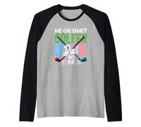 He Or She Golfer Dad to Be Gender Reveal Party Golf Club Raglan Baseball Tee