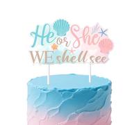 He or She We Shell See Cake Topper Seashell Gender Reveal Decorations Pink Blue Beach Ocean Shell Cake Picks Floral Shell Starfish Cake Decor for Women Under the Sea Boy or Girl Baby Shower Supplies
