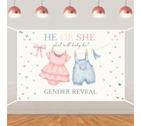 He or She What Will Baby Be Backdrop Gender Reveal Decorations Clothes Boy or Girl Backdrop for He or She Gender Reveal Baby Shower Decors Party Supplies 5 * 3ft