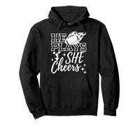 He Plays She Cheers High School Football Player Cheerleader Pullover Hoodie