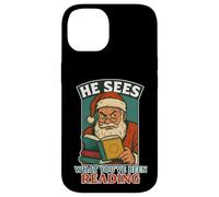 He Sees What You’ve Been Reading Book Lover Funny Santa Case for iPhone 14