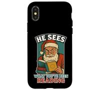 He Sees What You’ve Been Reading Book Lover Funny Santa Case for iPhone X/XS