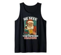 He Sees What You’ve Been Reading Book Lover Funny Santa Tank Top