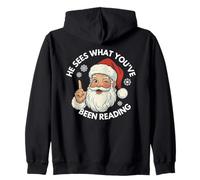 He sees what you've been reading bookish funny Christmas Zip Hoodie