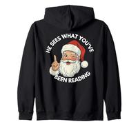 He sees what you've been reading bookish funny Christmas Zip Hoodie