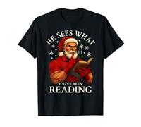 He Sees What You've Been Reading Funny Bookish Christmas T-Shirt