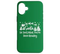 He Sees What You've Been Reading Santa Christmas Book Lovers Case for iPhone 16 Plus