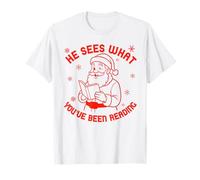 He Sees What You've Been Reading Santa Christmas Bookish T-Shirt