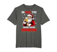 He Sees When You're Drinking Christmas Santa Drinking Beer T-Shirt