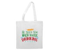 He sees you when you're drinking [BCX] tote style shopping bag - white