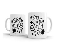 He She Did It Fun Blame The Other Pair of Ceramic Novelty Coffee Mugs
