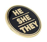 He She They Pronoun Pin Gold and Black Circular Hard Enamel Nonbinary Pronoun Button Badge, 1.25 inches, Metal enamel Zinc, star