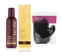 He-Shi Express Liquid Tan & Luxury Velvet Tanning Mitt Bundle | Self Tan Set | Medium Bronzing Glow | Vegan & Cruelty Free