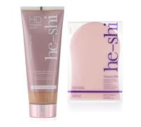 He-Shi HD Wonderglow Body Bronzer & Ultra Smooth Tanning Mitt Bundle | Instant Skin Perfecting Glow, 24hr Splashproof Wear, Streak-Free Application | Vegan & Cruelty Free