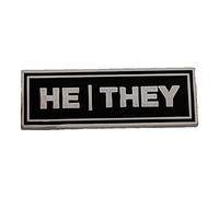 He/They Rectangle Silver & Black Enamel Pronoun Magnet Back Pin
