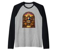 He Took The Five Loaves and The Two Fish Jesus Mosaic Art Raglan Baseball Tee