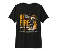 He Walks Through The Fire with Me Psalm 23 4 Firefighter Premium T-Shirt