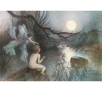 He watched the moonlight on the rippling river. Illustration by Warwick Goble. From The Water Babies published 1922. Poster Print by Hilary Jane Morgan (16 x 11)